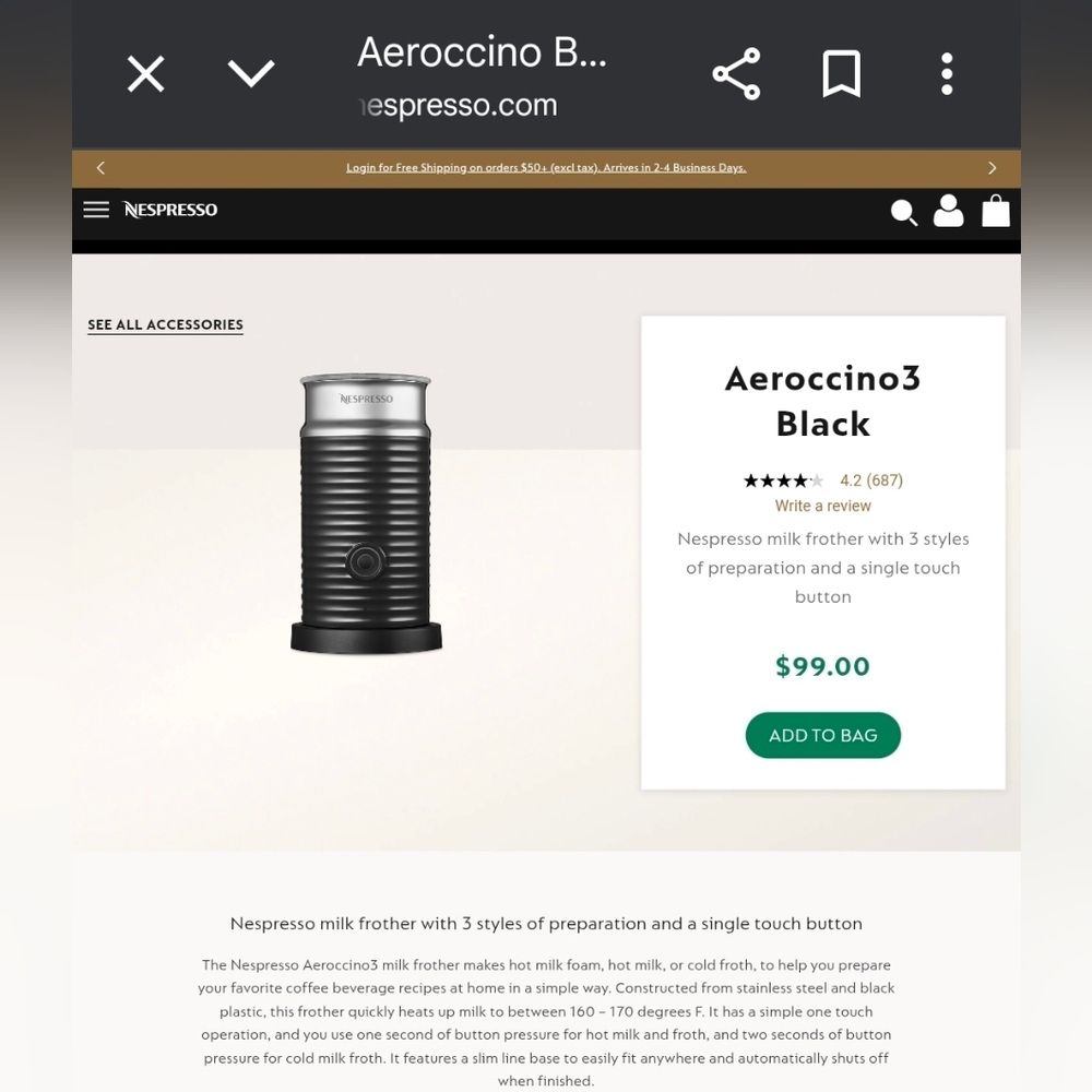 NIB Nespresso Aeroccino3 Milk Frother - Picture 8 of 8